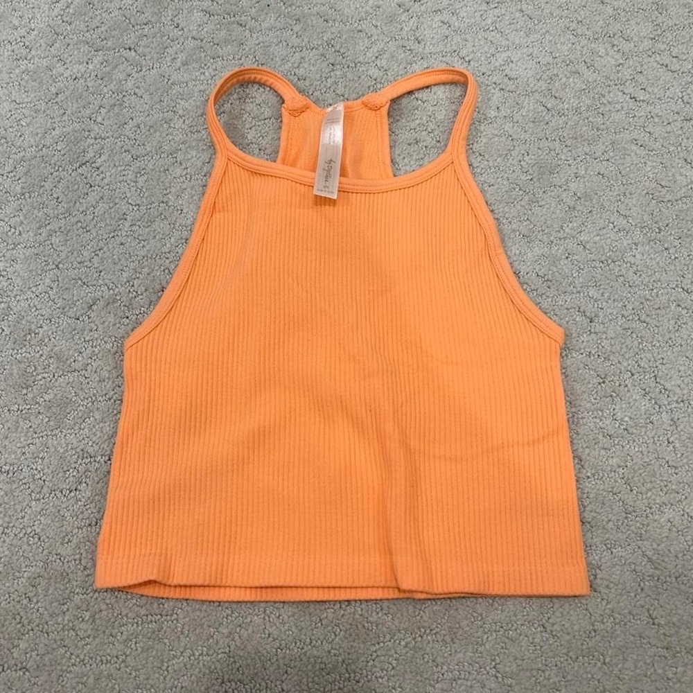 Ribbed High-Neck Tank Top - Orange